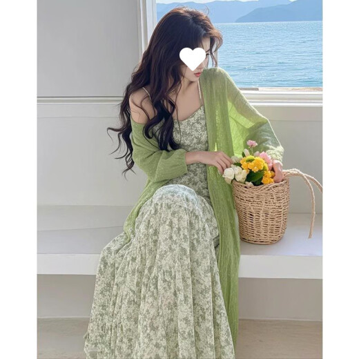 子木雅居韩系新款针织开衫碎花连衣裙两件套 外套 3882W# 3XL 【建议145-160斤】