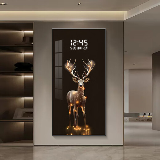 PHTY entrance painting opposite door with clock modern light luxury decoration entrance door wall electronic LED light living room corridor aisle SXS4882 vertical 40*80cm light luxury gold frame [high-end 2