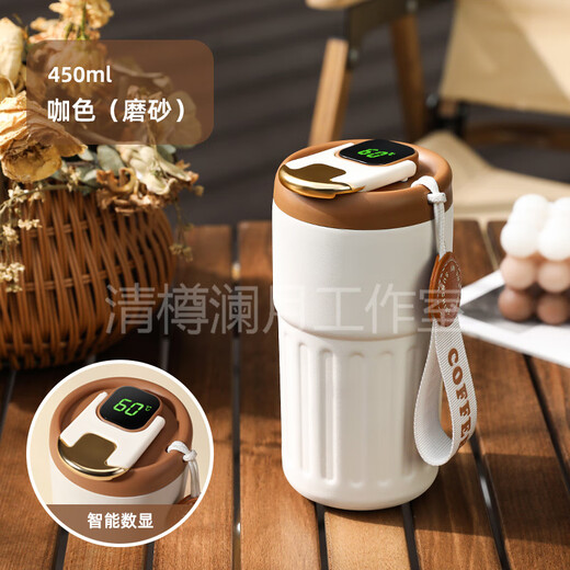 MOMOCONCEPTGB轻奢品牌咖啡杯便携316不锈钢水杯女士随行保温杯可定制图案 奶咖色(智能显温款)