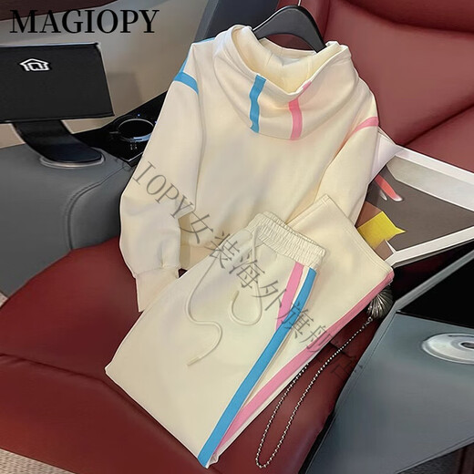 MAGIOPY国际奢侈高档品牌2025春新款时尚减龄休闲运动套装女洋气杏色连帽 杏色 S(100斤以内)