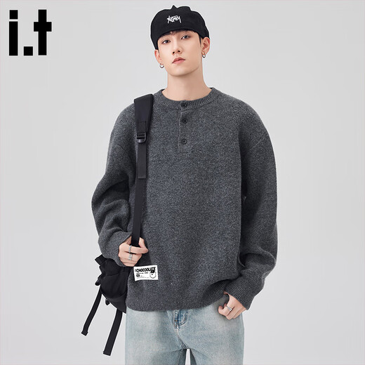CHOCOOLATE it Henry collar sweater men's 2025 autumn and winter loose casual tops dark gray XL recommended 130Jin Jin equals 0.5kg -150Jin Jin equals 0.5kg
