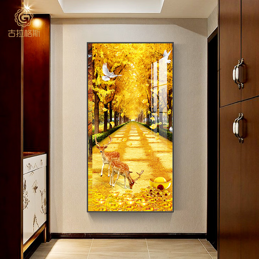 Yonghuan new modern and simple entrance entrance decoration painting corridor Golden Avenue hanging painting high-end aisle mural 15686-2 90x180cm (suitable for walls above 1.1 meters wide, pearl black frame, crystal porcelain surface three-dimensional diamond inlay