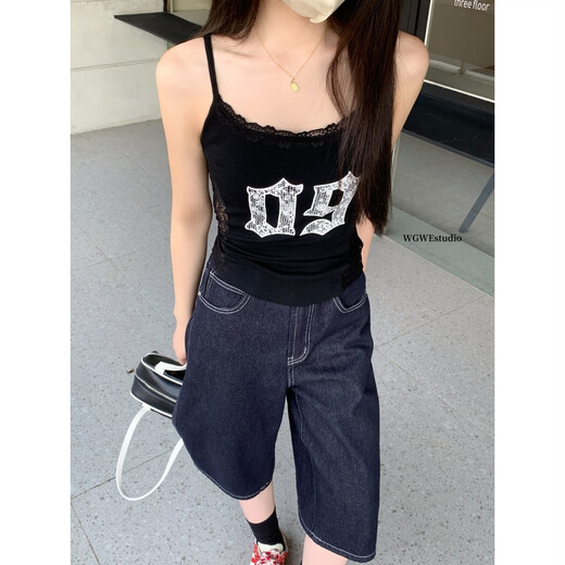 
WE hot girl lace splicing small suspender pure slim fit and beautiful back sleeveless top vest W3887 GL black M
