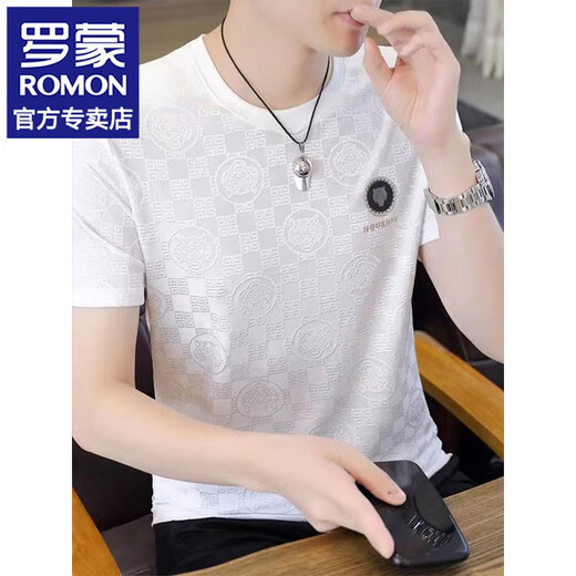 
Romon short-sleeved T-shirt for men's summer thin ice silk round neck T-shirt casual and versatile new men's half-sleeved loose top 698 black XL (about 120-145 Jin [Jin equals 0.5 kg] can be worn around)