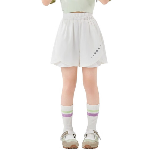 Moonkids Kinderkleidung Girls Schnell trocknen Sportshorts 2025 Sommer Neue Sommer Kinder Jogginghosen Eis Silk Summer Dünnstil 18530 Weiße Shorts 120 cm