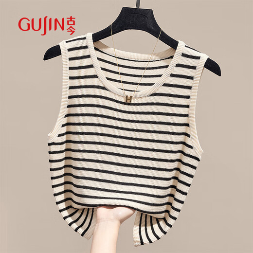 Ancient and modern (GUJIN) versatile flesh-covering contrasting color striped knitted camisole for women in spring and autumn, slimming outside and inside with sleeveless short top