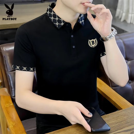 Playboy (Playboy) Kurzärärmiges T-Shirt für Männer im Sommer 2025 Neue trendige, vielseitige lässige Gelegenheitsanlagenmännchen Atmungsfreies dünnes Polo-Hemd Herrenkleidung Green M.