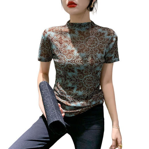 DryWorld2025 Frühlingsmode Neue Mode Halbschildkragenkragen-T-Shirt T-Shirt Slim Base Shirt Top für Frauenfarbe [vielseitige altersreduzierende 3878 Bildfarbe] m