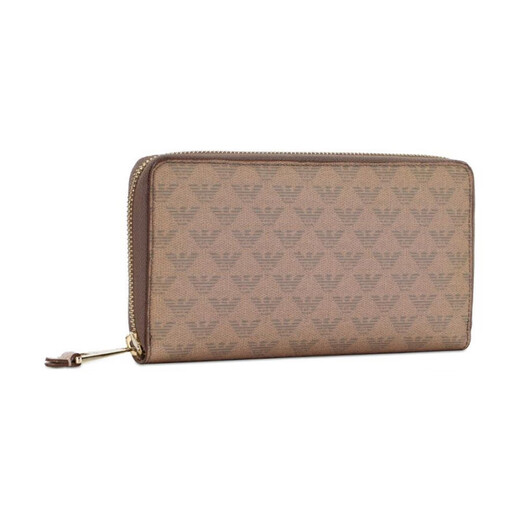 Armani EMPORIO logo print retro long leather clutch wallet regular women's khaki khaki brown
