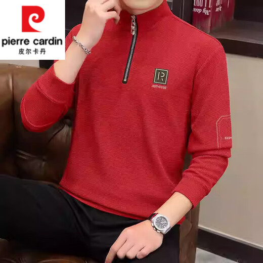 Pierre Cardin Halbzipper Sweatshirt für Männer im Frühling und Herbst Neues Casual Trendy Stand Collar Long-Ärmeln T-Shirt für Männer vielseitiges Basishemd 6188 Khaki M empfohlen 90-110jin [Jin gleich 0,5 kg]