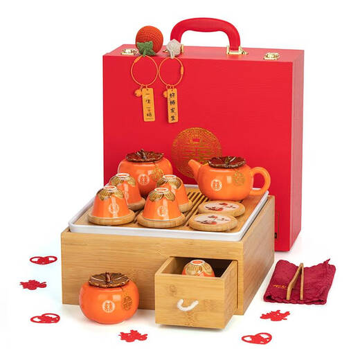 Yonghuan Hochzeitsgeschenke für die Jungvermählten, Souvenirs und Tee -Sets für die Mitgift des Brauts, neu engagiert, sechs Tassen Persimmons () Geschenkbox HQ693