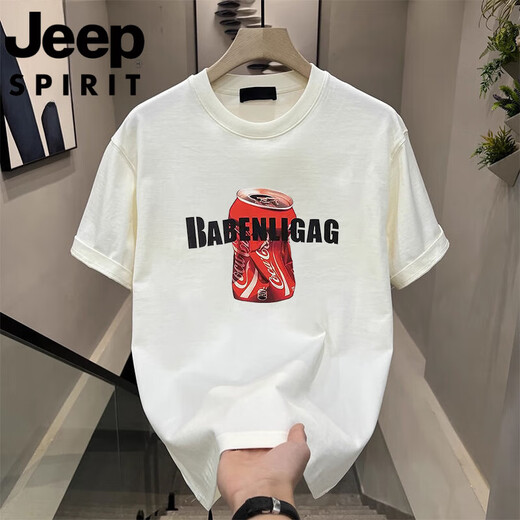 吉普（JEEP）短袖t恤男士夏季新款印花圆领宽松休闲运动吸汗透气体恤男装 723黑色【重磅纯.棉】 M 90-100斤