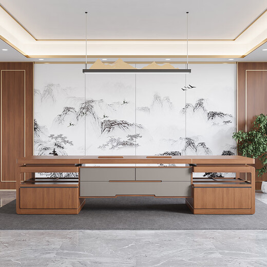 Ningqiu Luoge (NICHLORT) desk solid wood boss desk high-end new Chinese style office furniture simple modern president desk executive desk 2.6 meters desk