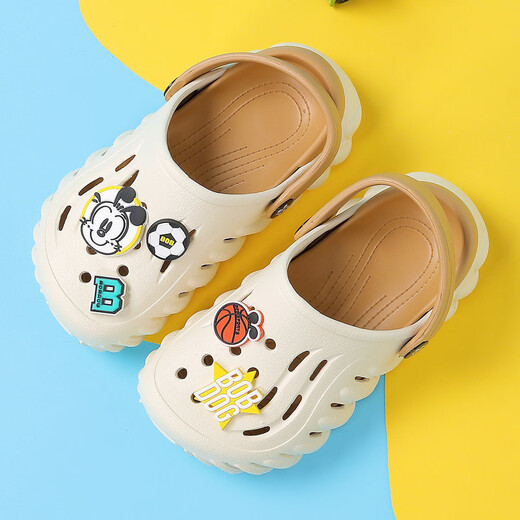 
Babudou (BOBDOG) spring and summer style boys and girls cartoon beach slippers hole shoes home slippers rice/light brown 28 -29