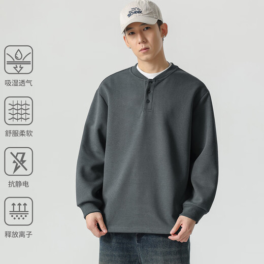 My speed WOODSOON men's sweatshirt 2025 autumn new fashion brand American Henry collar bottoming shirt men's long-sleeved tops floral gray M