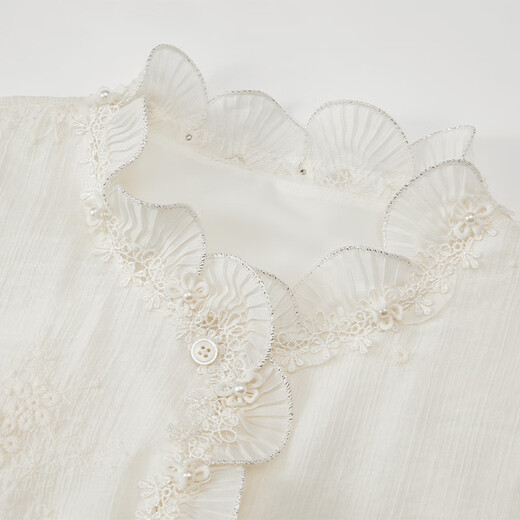 Xiangying Lyocell Tencel white shirt for women 2026 spring new temperament shirt stand-up collar long-sleeved embroidered top Lubai M 160/84A/95-110Jin Jin is equal to 0.5 kg