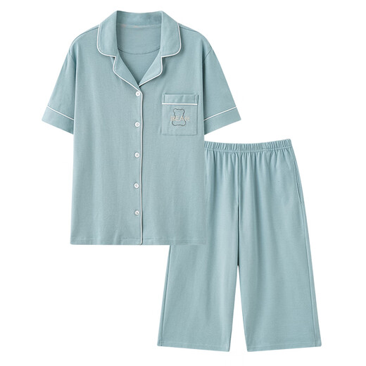澳颜莱2025新款睡衣女夏季薄款棉短袖七分裤家居服女士夏天可外穿套装 9893# M 【建议80-斤】