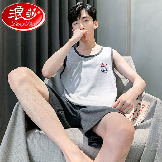 Langsha Pyjamas Herren-Sommerweste-Shorts junge Studenten können zu Hause gehen, um Sommer im mittleren Alter und älteren, losen Farbanzug H9928 (kurzärmelige Shorts) L (Empfohlen 90-110jin [Jin gleich 0,5 kg]))