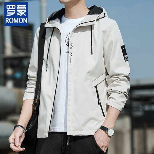 Romon Frühlingsjacke Herrener Herbst und Winter mit Kapuze Dünne Jugendliche Lose Jacke Kurzfarbige Jacke K12131 Gray M [Empfohlen 100-110jin [Jin gleich 0,5 kg]]]