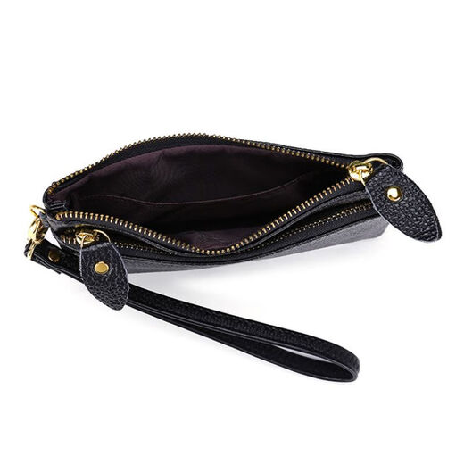 Neuer Stil stilvoller echtes Leder -Handgelenk -Tasche Multifunktion Münz Brieftasche für Frauen Handgrabung Bag schwarz - 16 cm * 9 cm