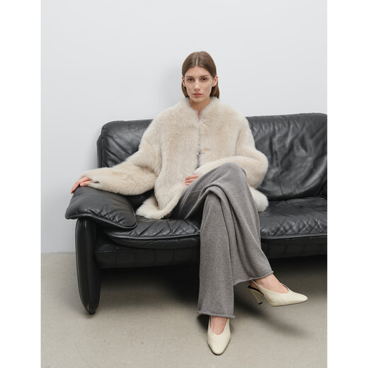 MSBEAST Miss Beast Small Stand Collar Silhouette Imported Tuscan Fur One-piece Fur Jacket for Women丨Meteor Highway Rock Gray M