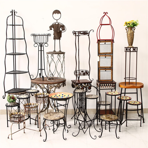 Collection of the Orphan Products of the Cat - American antique iron wood flower rack folding shelf flower pot storage shelf flower table green 42805-12804