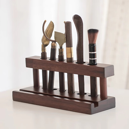 Tea Ceremony Six Gentlemen Set Tea Set Accessories High-end Tea Table Kung Fu Tea Brewing Tools and Supplies Complete Tea Table Ornaments Wooden Tea Ceremony Stand + Six Gentlemen + Tea Towel + Scissors