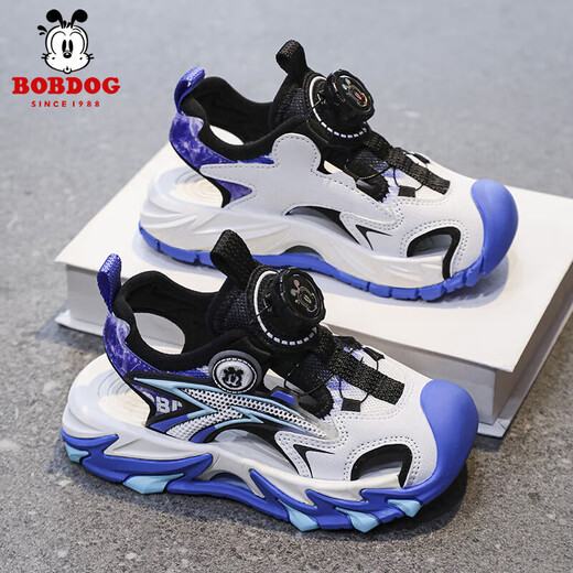 BOBDOG BOBDOG children's shoes boys' sandals handsome soft sole 2025 new summer children's Baotou sports sandals for boys LY900K Black Moon 33 Shoes inner length 21cm