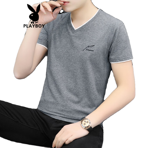 Playboy (Playboy) Amerikanische Modemarke Ins kurzärmeliges T-Shirt für Männer Hühnchen Herzkragen reine Baumwolle Schlank