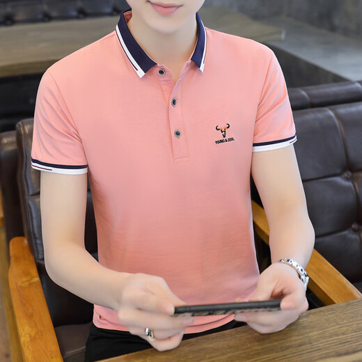 
With pure YISHION summer pure cotton lapel men's short-sleeved polo shirt trendy business casual versatile youth with collared T-shirt bean green QY673 M