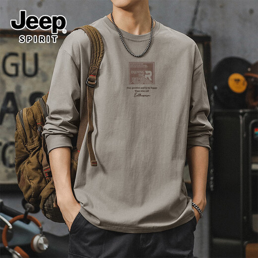 JEEP SPIRIT Jeep heavy long-sleeved t-shirt men's autumn pure cotton breathable men's bottoming shirt American retro casual skin-friendly top