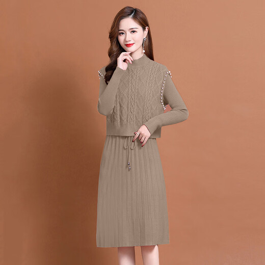 TJQ ​​Luxury High-End-Marke Strickkleid für Frauen 2025 Herbst neuer Stil Slim Temperament Langarm modischer Rock rot m