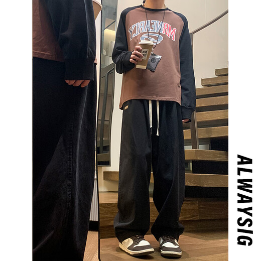 Main idea (ZHUYIFAN) fat man large size 230Jin Jin is equal to 0.5kg men's straight autumn and winter overalls trendy brand large size straight wide leg casual pants K1477J dark gray plus velvet 2XL (180) 150-170Jin Jin is equal to 0.5kg can be worn
