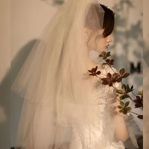 Veil bride headwear photo internet celebrity super fairy style internet celebrity photo props proposal double layer simple travel photography wedding dress white 4 layers 60cm-80cm