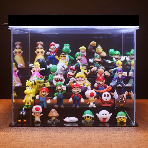 矢向SuperMario超级玛丽手办 PVC实心马里奥路易耀西龙蘑菇玩具模型 3cm48款马里奥 手办+展示盒+灯