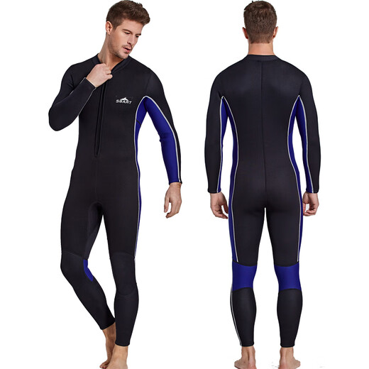 He Jiagong couple's long-sleeved 3MM thickened and warm men's and women's one-piece swimsuit surfing suit jellyfish suit diving black and water blue S