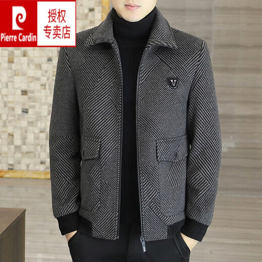Pierre Cardin Winter mit mittlerer Wolljacke mit mittlerer Wolle für Männer großer Reverendung verdickter Baumwoll warm warmes Wollwolle oben grau A856 XL 180