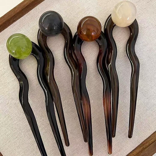 Jiaenbe Kokosnuss Kokosnuss gefrorene runde Perlen Retro einfache Perlen U-förmige Haarnadel Frauen 2025 Neues High-End-Sommer-Blasenhaarzubehör U-förmige runde Perlen Haarnadel (Karamellfarbe) Single