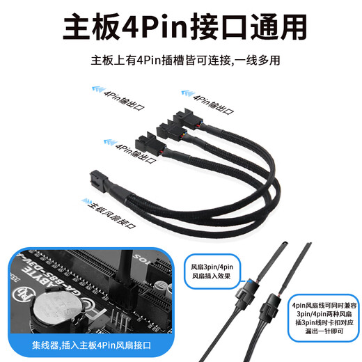 KELEPU computer PWM temperature control cooling FAN fan 4Pin one-to-three extension cable, four wires at each end, chassis motherboard CPU fan extension cable, 4Pin fan cable 30cm
