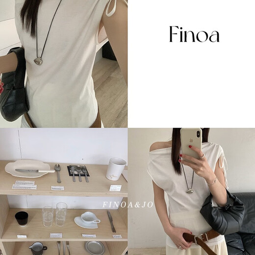 
Yimuqi Feino FINOA Korean simple sense commuter one-shoulder drawstring design diagonal collar top 12357 black S