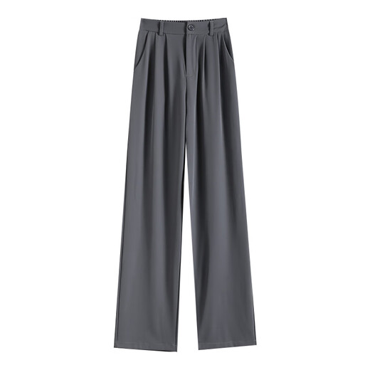 MJ STYLE wide-leg pants for women's summer thin high waist drape straight-leg pants narrow version casual pants versatile slim suit pants black L