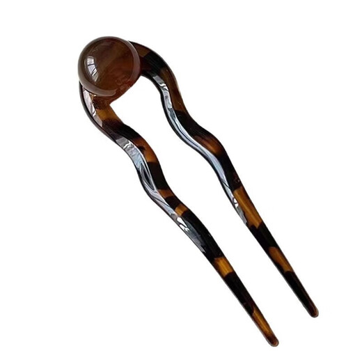 Coconut coconut jelly round beads retro simple beaded U-shaped hairpin for women 2025 new high-end summer ball headband hair accessories U-shaped round beaded hairpin (caramel color) single