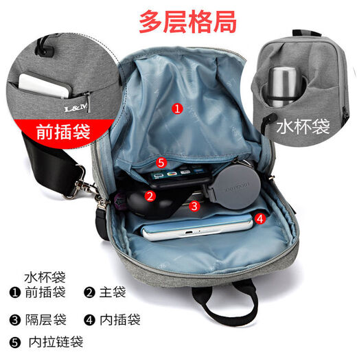 Chest bag for men's one-shoulder crossbody bag for chest trendy multifunctional sports and casual small cross bag lightweight cross bag new product ink black X1049