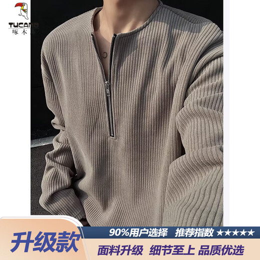 Woodpecker (TUCANO) American half-zip Henry collar T-shirt men's spring and autumn cleanfit long-sleeved inner layering shirt tough guy wear sweatshirt dark gray upgraded model M 95 to 115 Jin Jin equals 0.5 kg can be worn