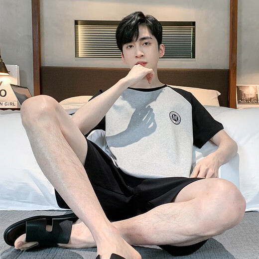 
2025 new pajamas men's summer cotton thin shorts shorts suit for teenagers casual home clothes can be worn outside HDE9930 L