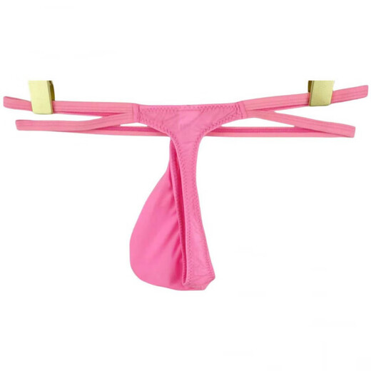 Men's thong elastic ice silk men's single butt thin strap iron ring sexy breathable low waist macho young men's thong pink 3XL