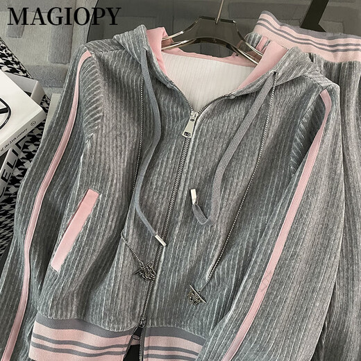 MAGIOPY国际奢侈高档品牌2025春欧货灰色休闲运动套装女时尚洋气显瘦外套 灰色两件套 S(100斤以内)