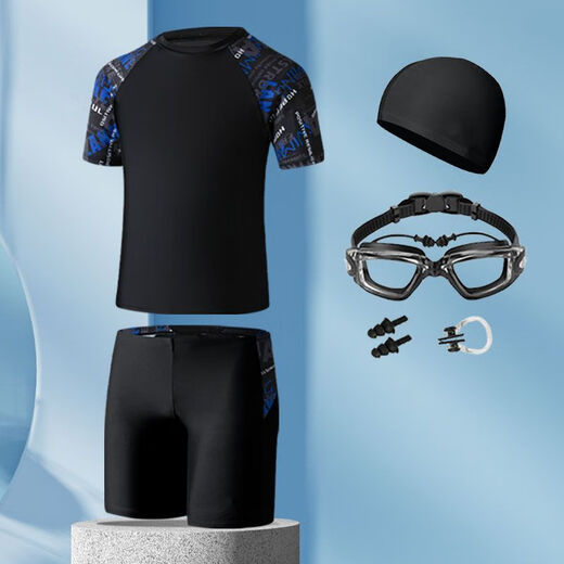 Xiaomijiao swimming trunks three-piece men's swimsuit complete set of equipment 2025 new style student adult youth swimming cap swimming goggles navy + swimming cap + swimming goggles nose clip earplugs XL (91-115Jin Jin equals 0.5 kg)
