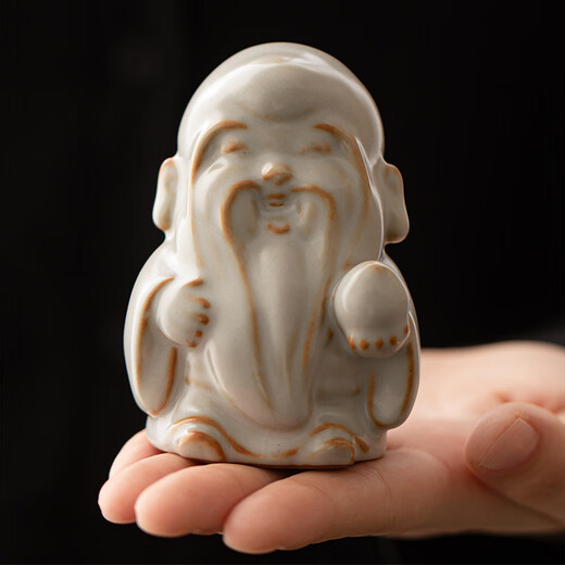 Xiyuanji Ru Kiln Lu Shou Cai Tea Pet Ornament as a Birthday Gift for Elders, New Year’s Birthday Gift, Housewarming Accompanying Gift Pomelo Yellow Ru Kiln Lu Shou Cai Tea Pet Ornament-Gift Box