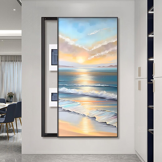 海景大尺寸电表箱装饰画现代简约玄关画免打孔遮挡强配电箱画挂画 V695 左翻盖(右侧往左打开)总厚度4.51